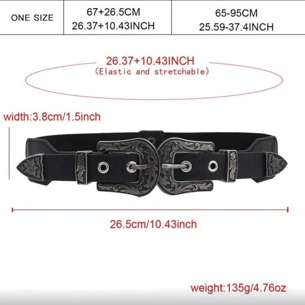 Black Western Women’s Vegan Leather Double Buckle Belt with Silver Buckles